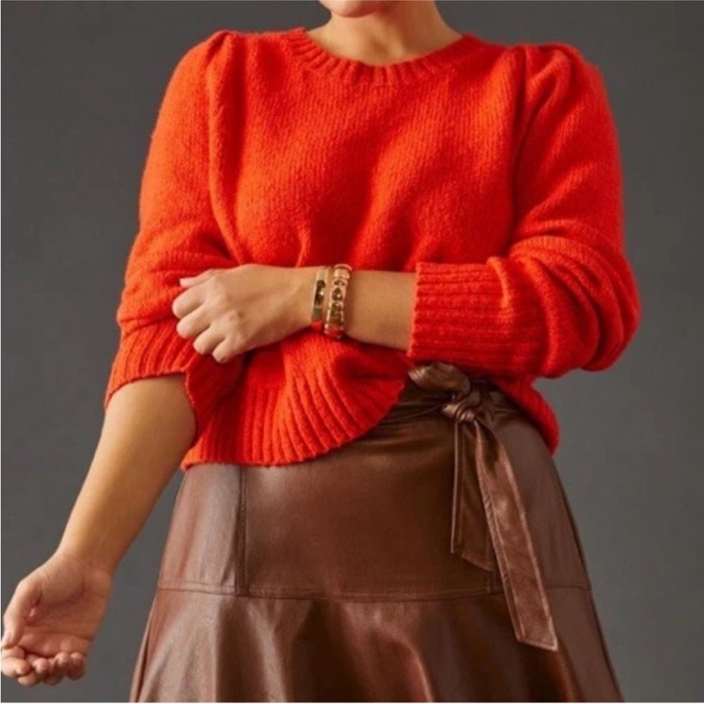 Anthropologie Maeve M puff shoulder cropped sweater